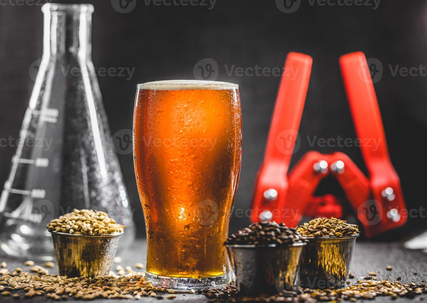 cerveza casera con miel, diferentes equipos de cebada y elaboración de cerveza foto