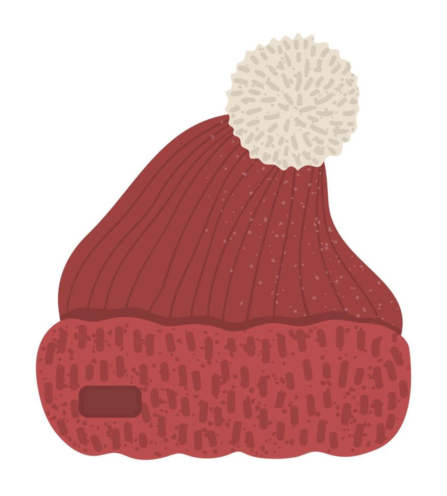 Ilustración de ropa de invierno. sombrero de vector rojo para clima frío aislado sobre fondo blanco. imagen plana de prenda de vestir para la cabeza.