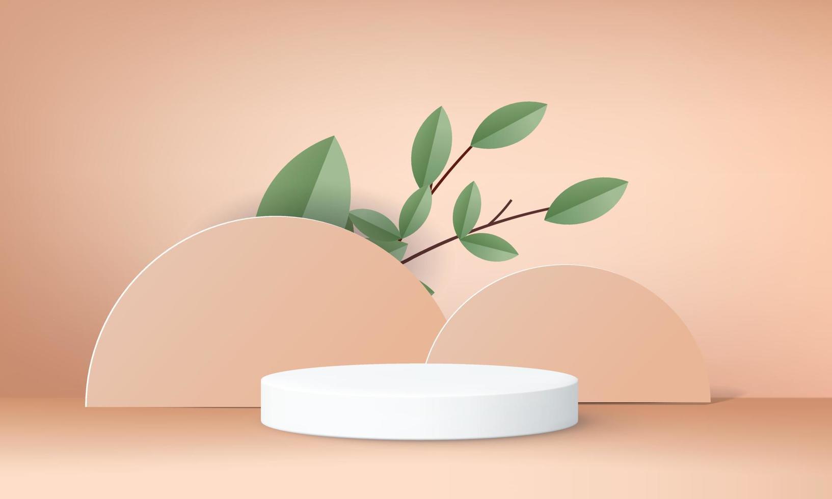 podio blanco mostrar producto mínimo agregar objeto natural planta fondo maqueta cosmética. vector