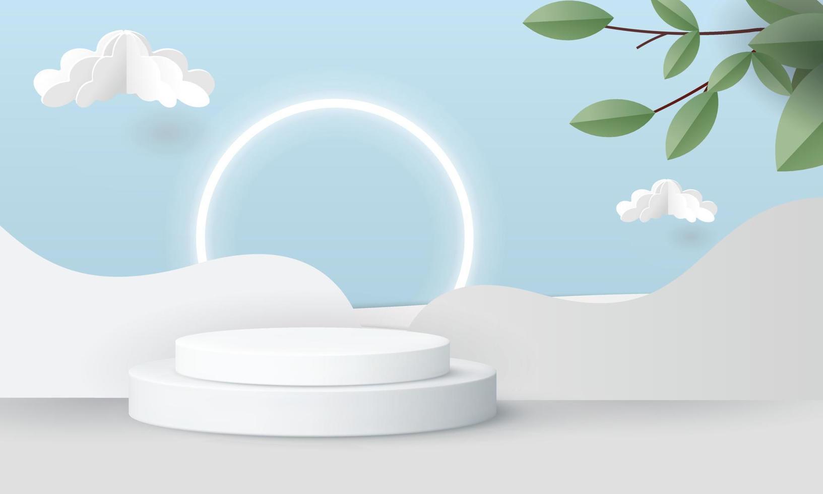 podium white show product minimal add object natural plant background mockup cosmetic. vector
