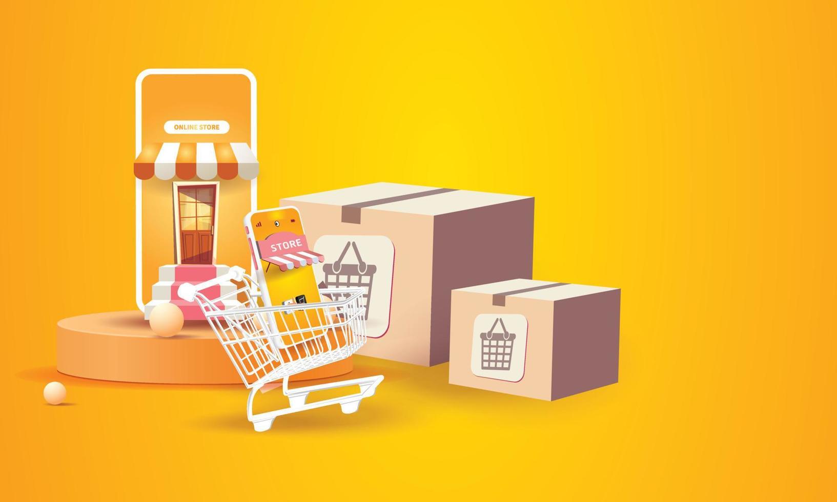 compras en línea en el teléfono comprar vender negocio digital web banner aplicación dinero publicidad pago comercio electrónico ilustración vectorial buscar vector