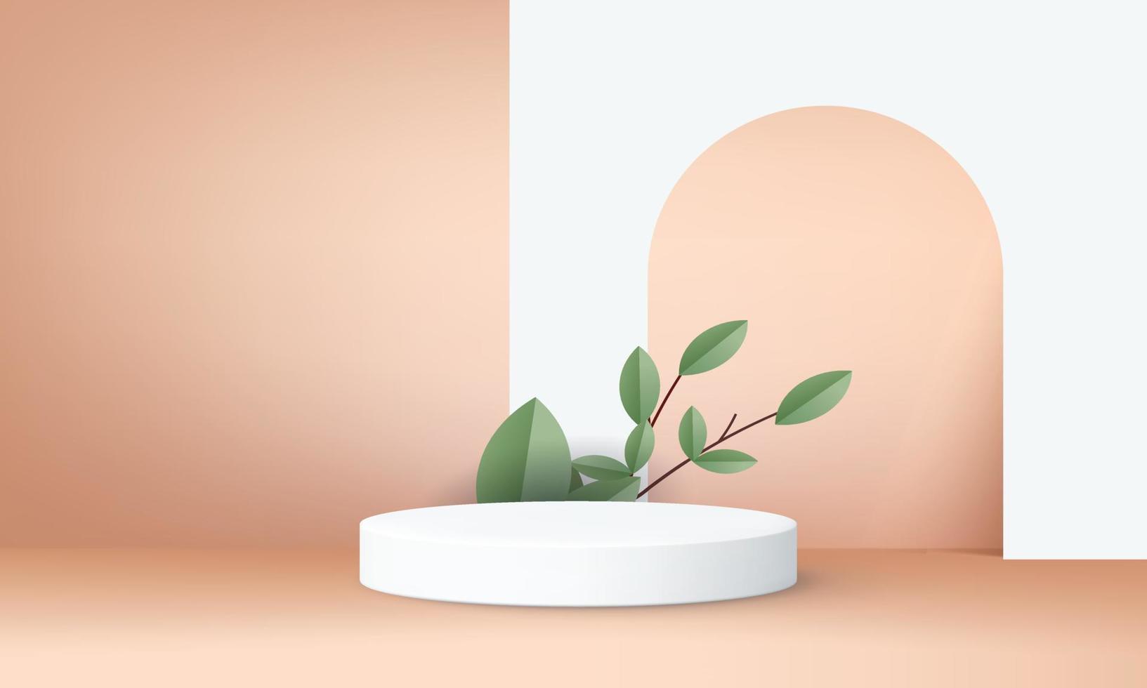 podio blanco mostrar producto mínimo agregar objeto natural planta fondo maqueta cosmética. vector