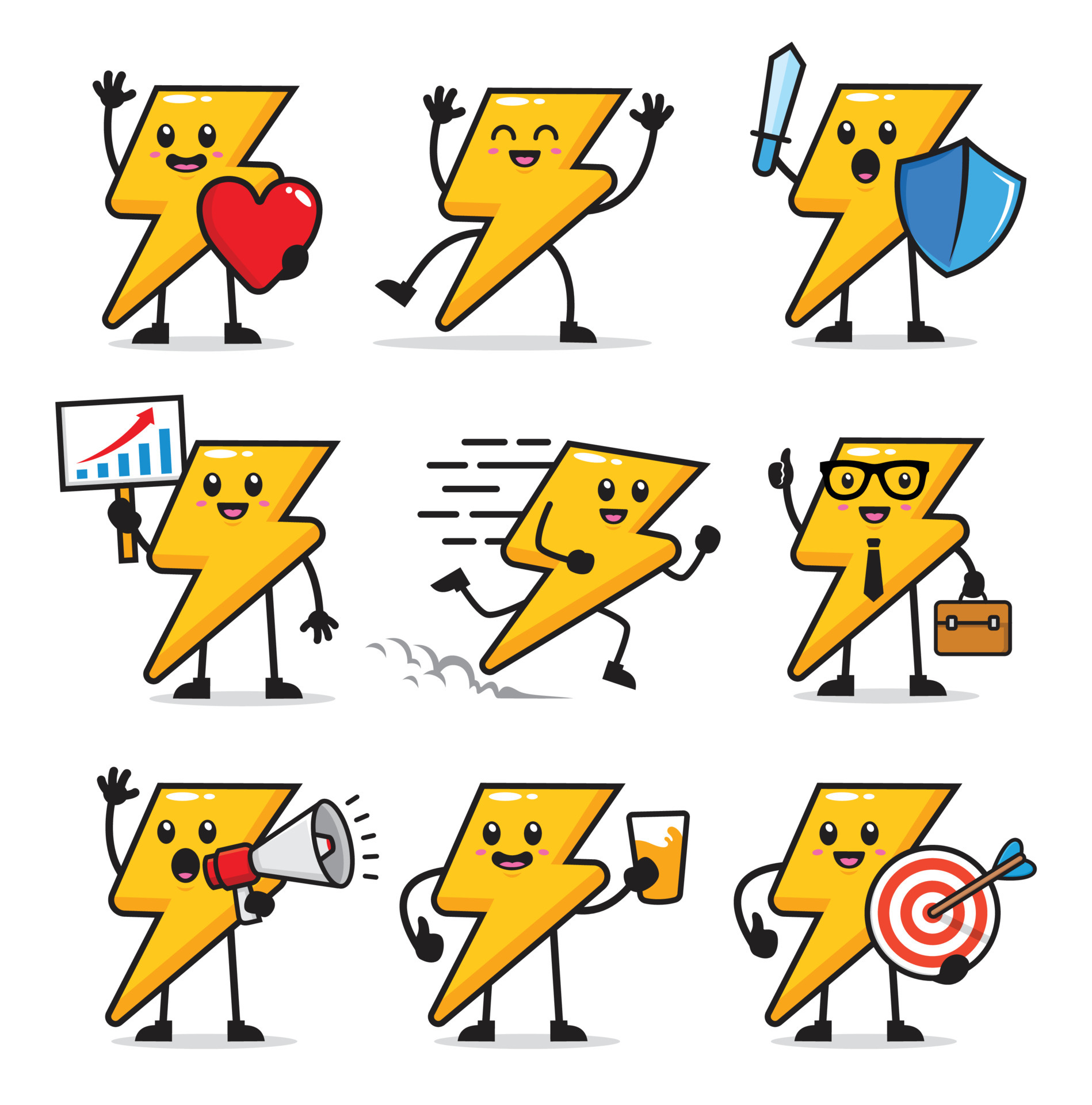 set of lightning bolt character design 4299898 Vector Art at Vecteezy