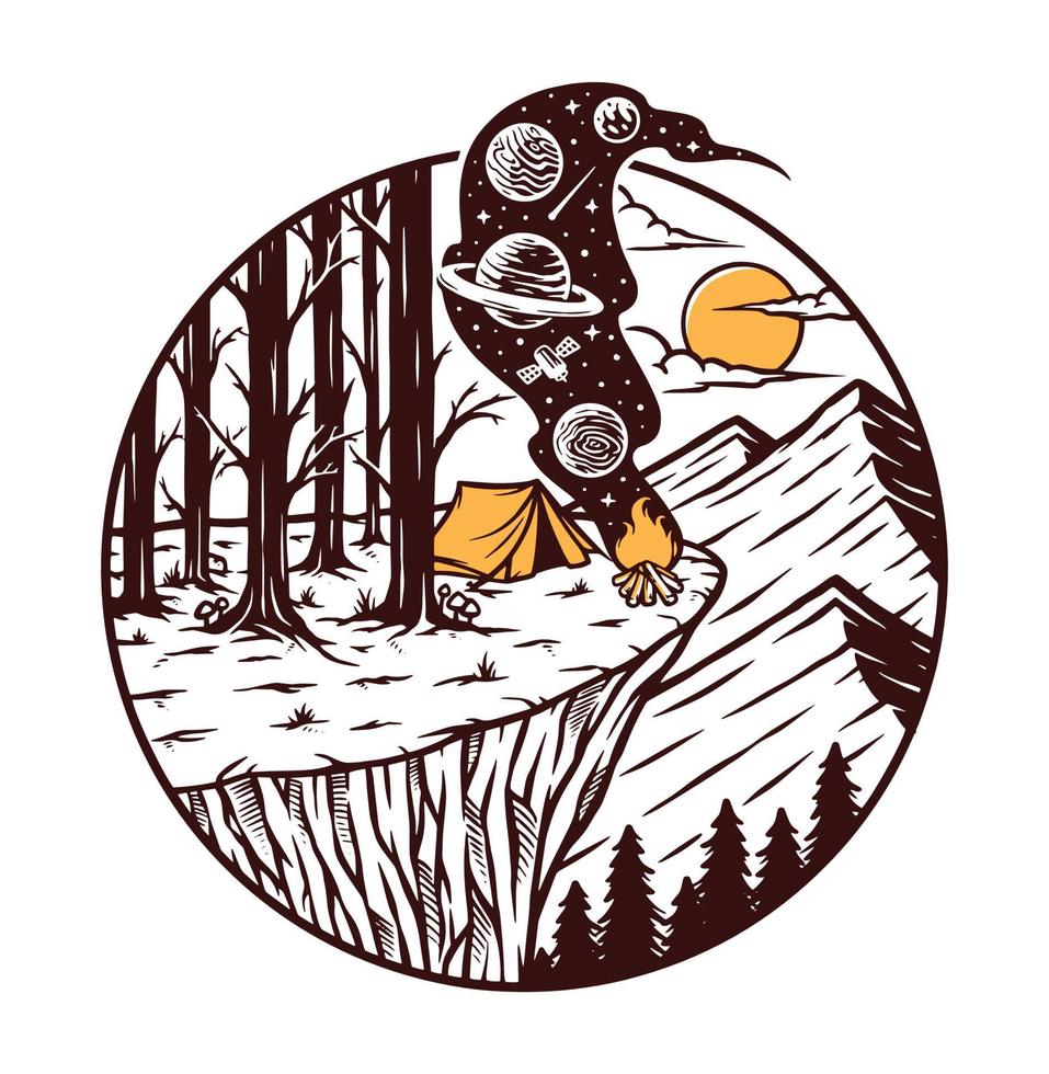 Camping on a cliff vector illustration