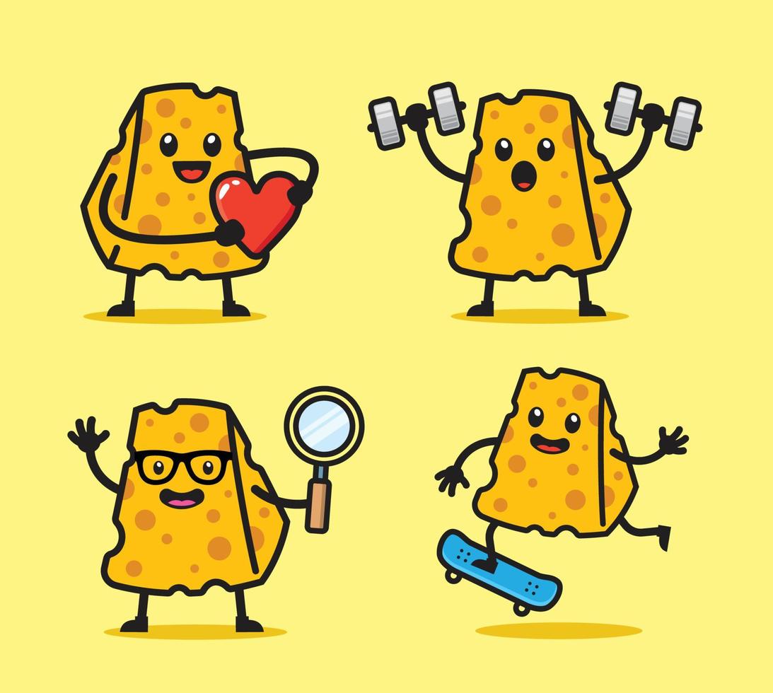 set of funny cheese character design 4299963 Vector Art at Vecteezy