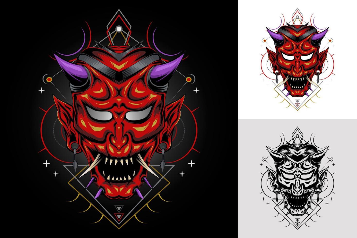 Ilustración de cráneo de vector. vector ilustración de cara de diablo rojo. vector cabeza de demonio rojo. máscara de demonio japonés