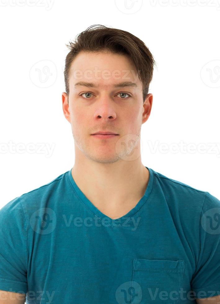 No Emotion Portrait of a Beautiful Young Caucasian Man Isolated on White photo
