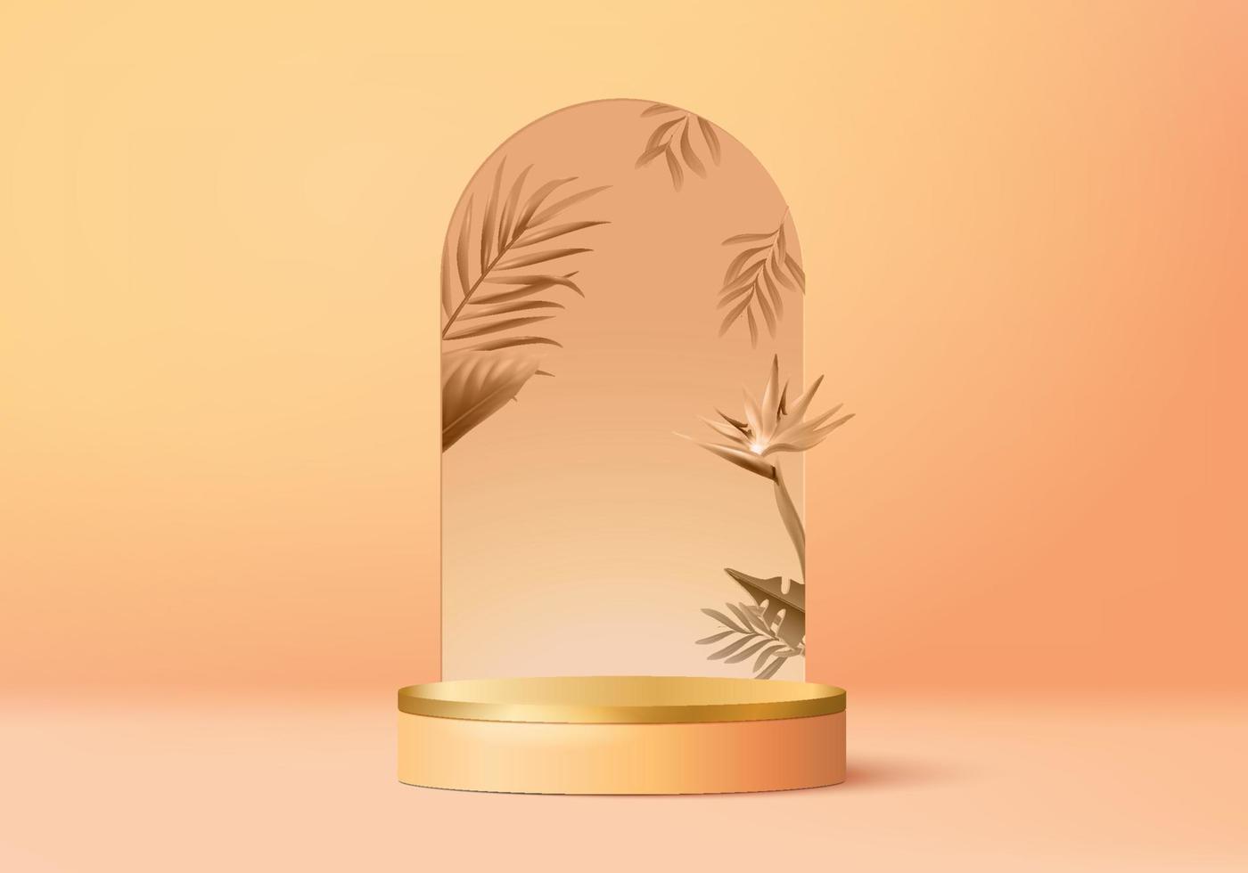 3d orange palm render for summer tropical. background product display podium scene with holiday tropical platform. summer background vector 3d with podium. stand for cosmetic product display