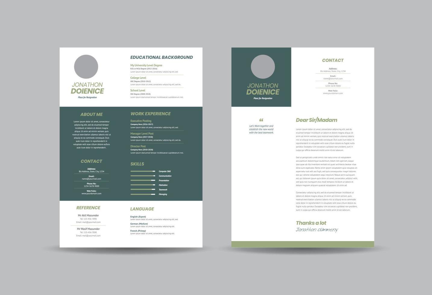 Curriculum vitae CV Resume Template Design or Personal Details for Job Application vector