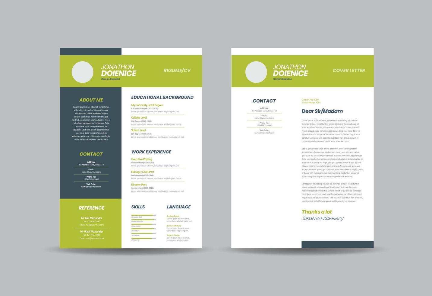 Curriculum vitae CV Resume Template Design or Personal Details for Job Application vector