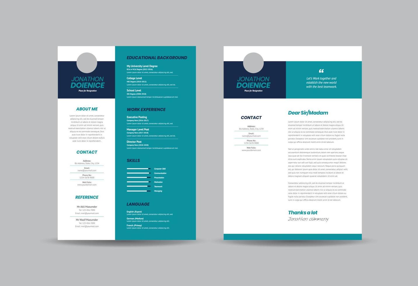 Curriculum vitae CV Resume Template Design or Personal Details for Job Application vector