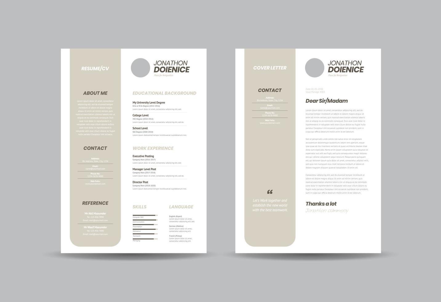 Curriculum vitae CV Resume Template Design or Personal Details for Job Application vector