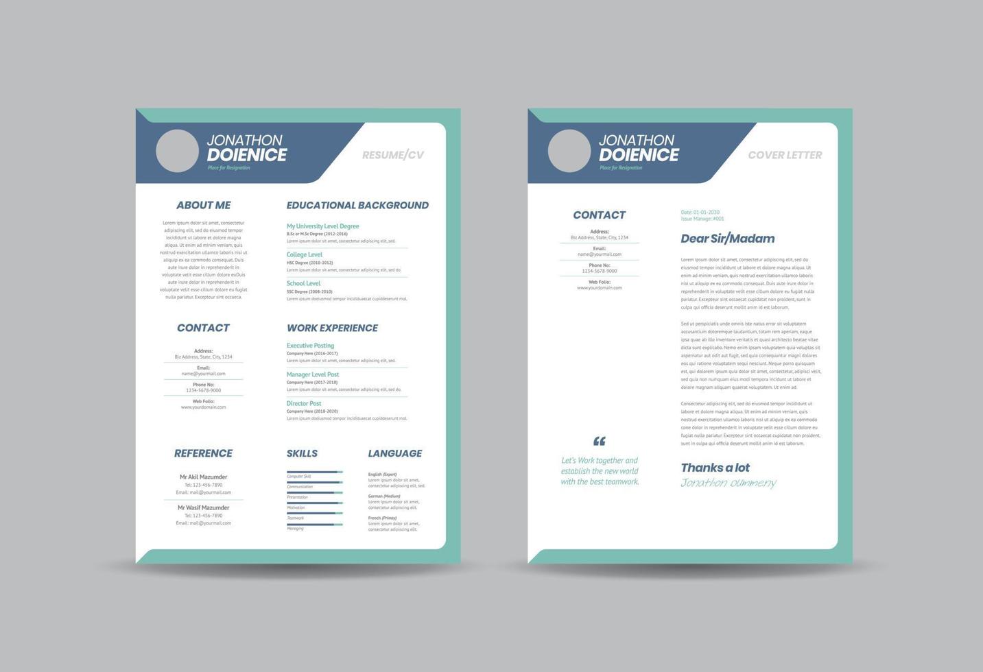 Curriculum vitae CV Resume Template Design or Personal Details for Job Application vector