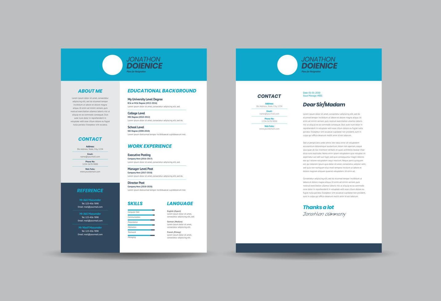 Curriculum vitae CV Resume Template Design or Personal Details for Job Application vector