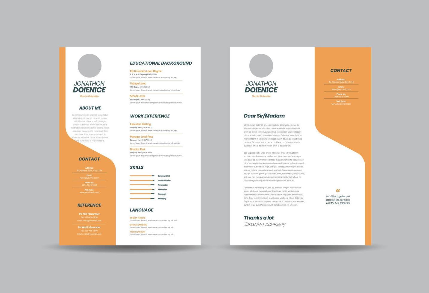 Curriculum vitae CV Resume Template Design or Personal Details for Job Application vector