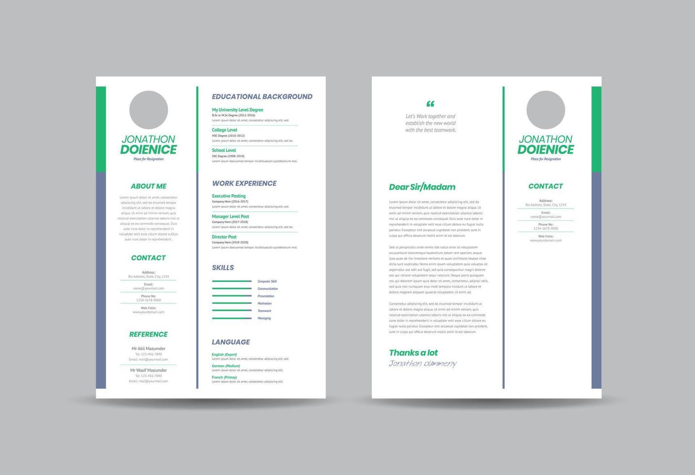 Curriculum vitae CV Resume Template Design or Personal Details for Job Application vector
