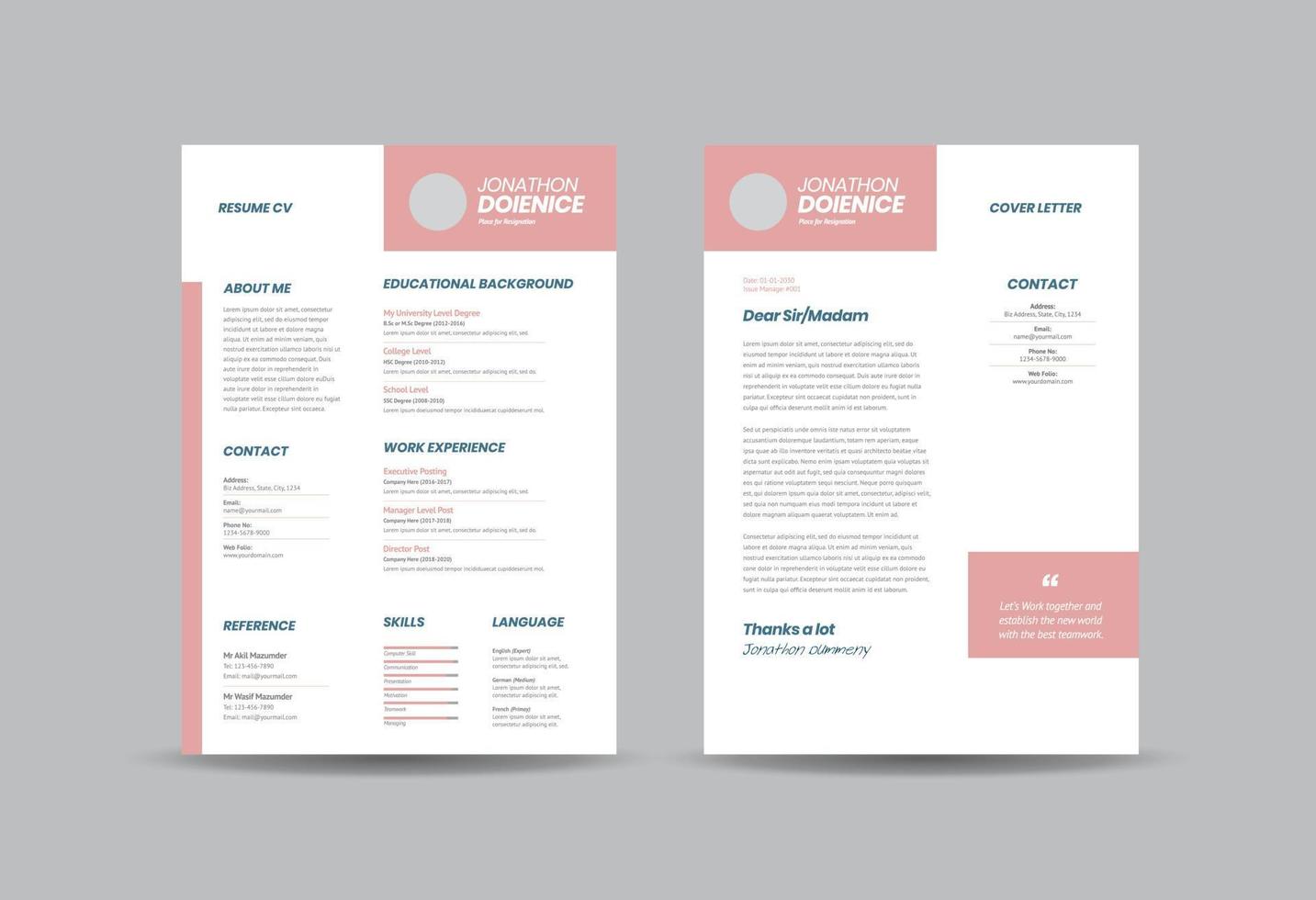 Curriculum vitae CV Resume Template Design or Personal Details for Job Application vector