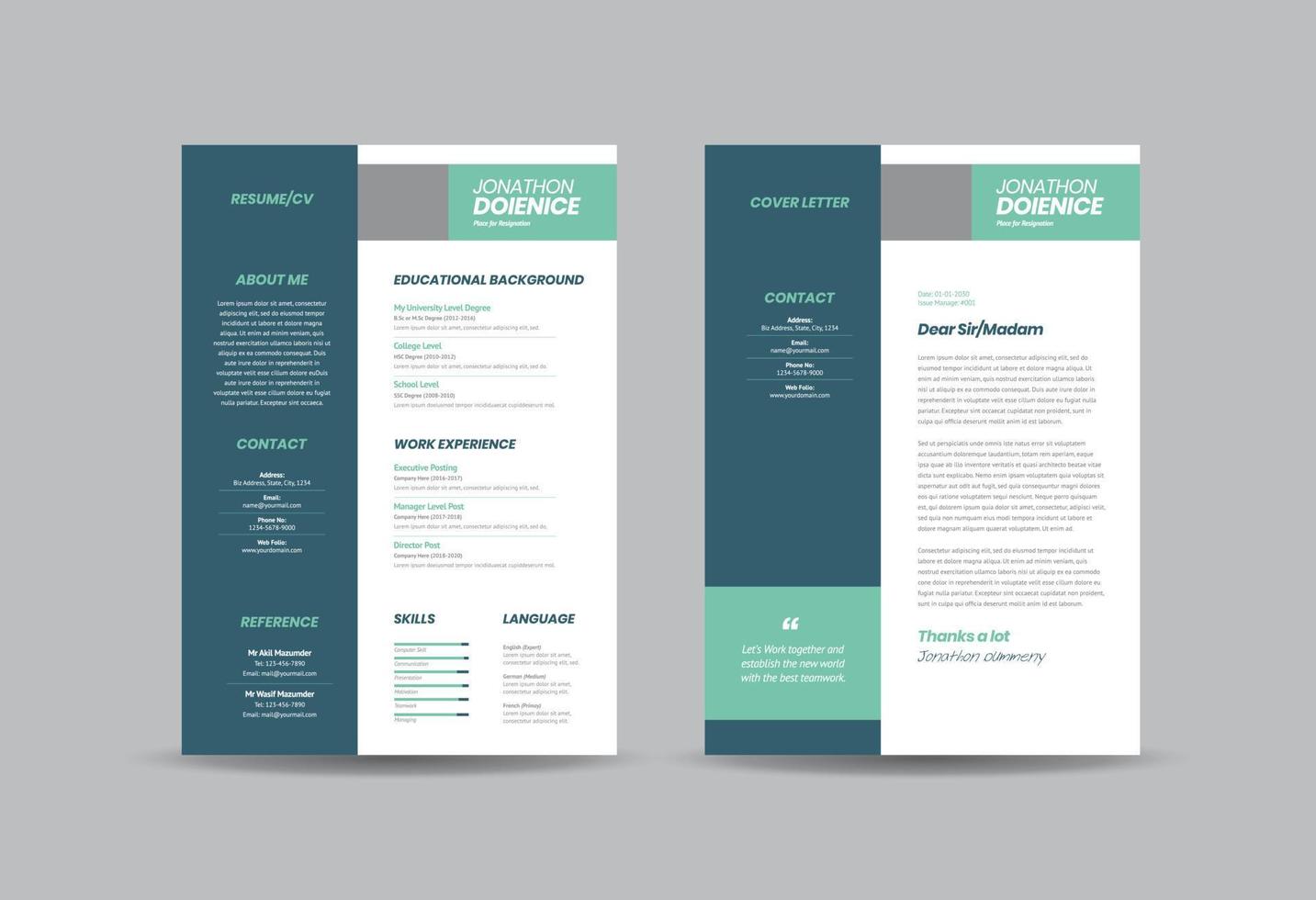 Curriculum vitae CV Resume Template Design or Personal Details for Job Application vector