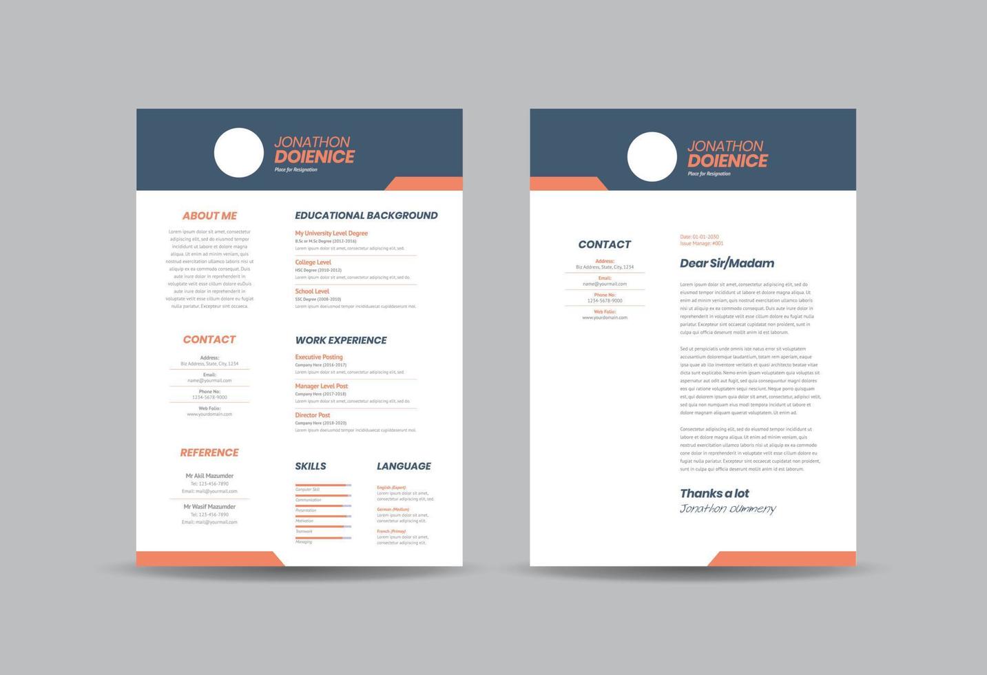 curriculum vitae cv curriculum vitae diseño de plantilla o datos personales para la solicitud de empleo vector