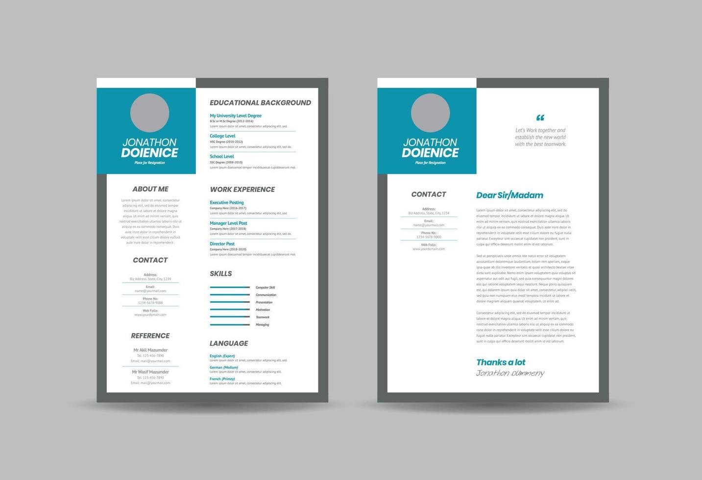 Curriculum vitae CV Resume Template Design or Personal Details for Job Application vector