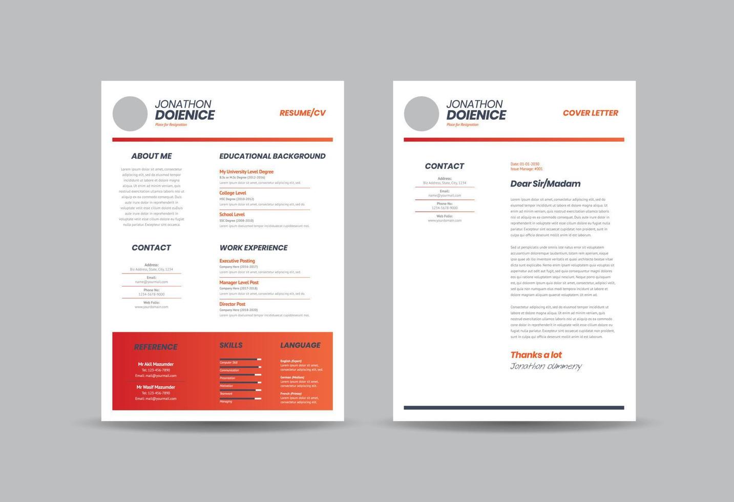 Curriculum vitae CV Resume Template Design or Personal Details for Job Application vector