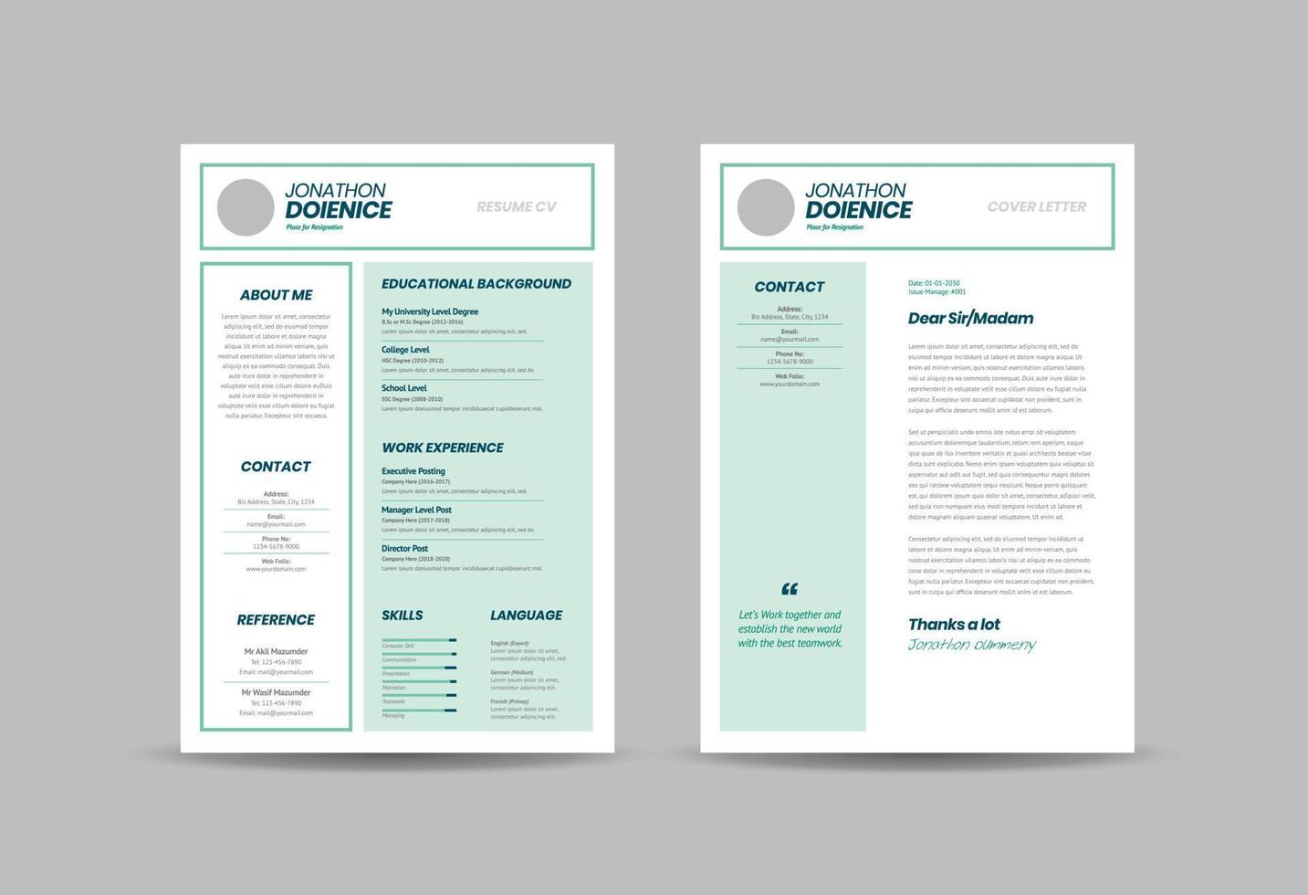Curriculum vitae CV Resume Template Design or Personal Details for Job Application vector