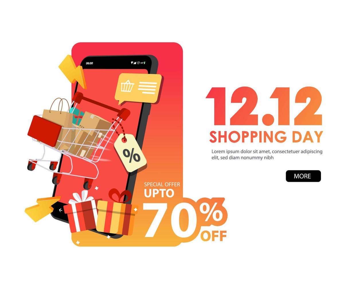 Special day 12.12 Shopping day sale up to 70 off design. 12.12 last month of the year online sale. vector