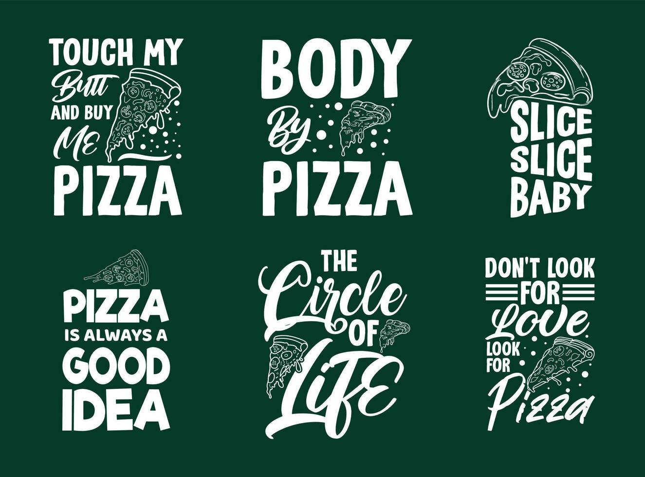 cotizaciones de tipografía de pizza o lema para camiseta y mercancía vector