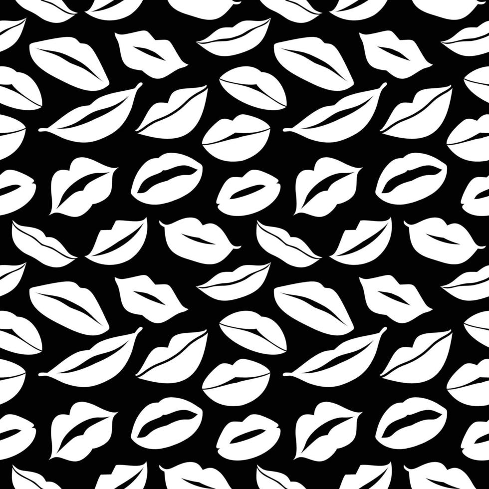 Flat design of lips. Seamless pattern of icon on black background. vector