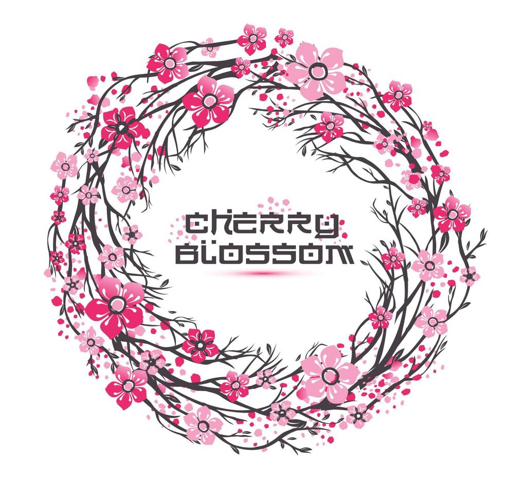 Sakura japan cherry branch of wreatht with blooming flowers vector illustration.