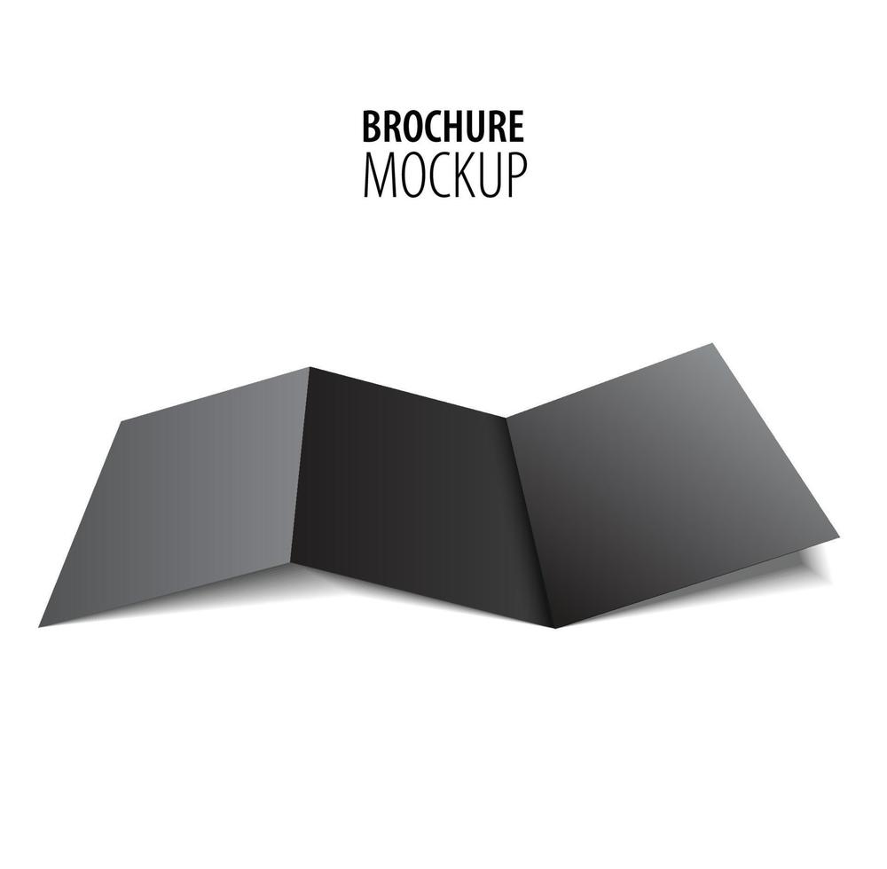 Blank trifold paper black brochure mockup isolated on white. Vector Illustration