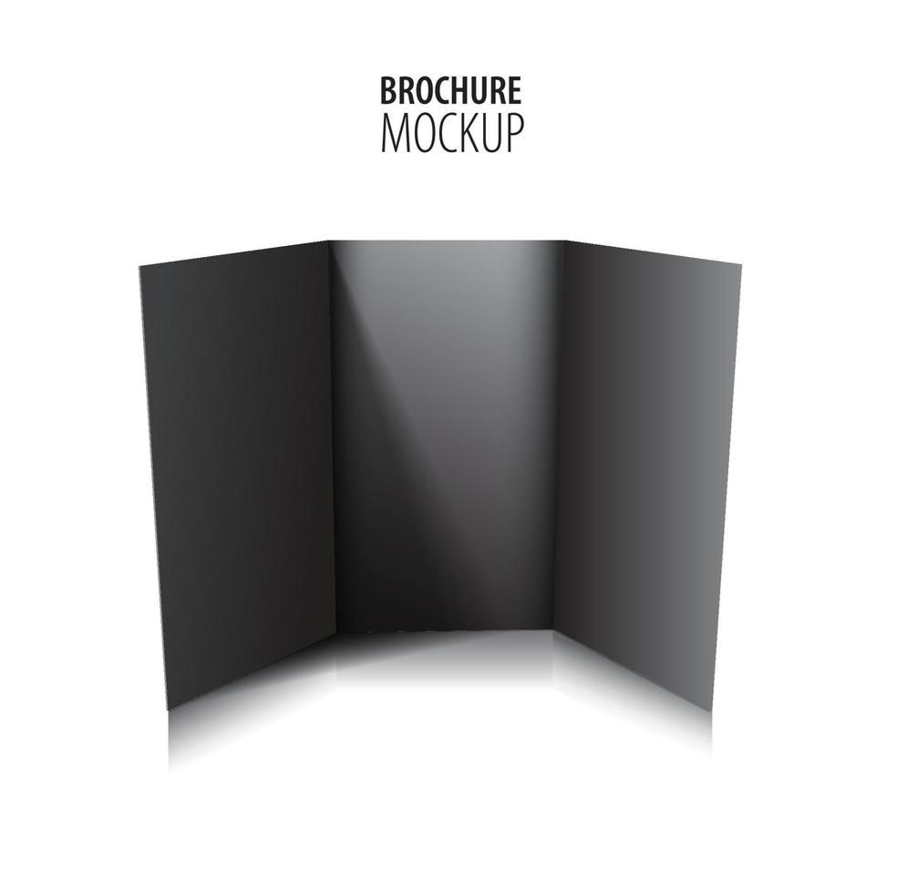 Blank trifold paper black brochure mockup isolated on white. Vector Illustration