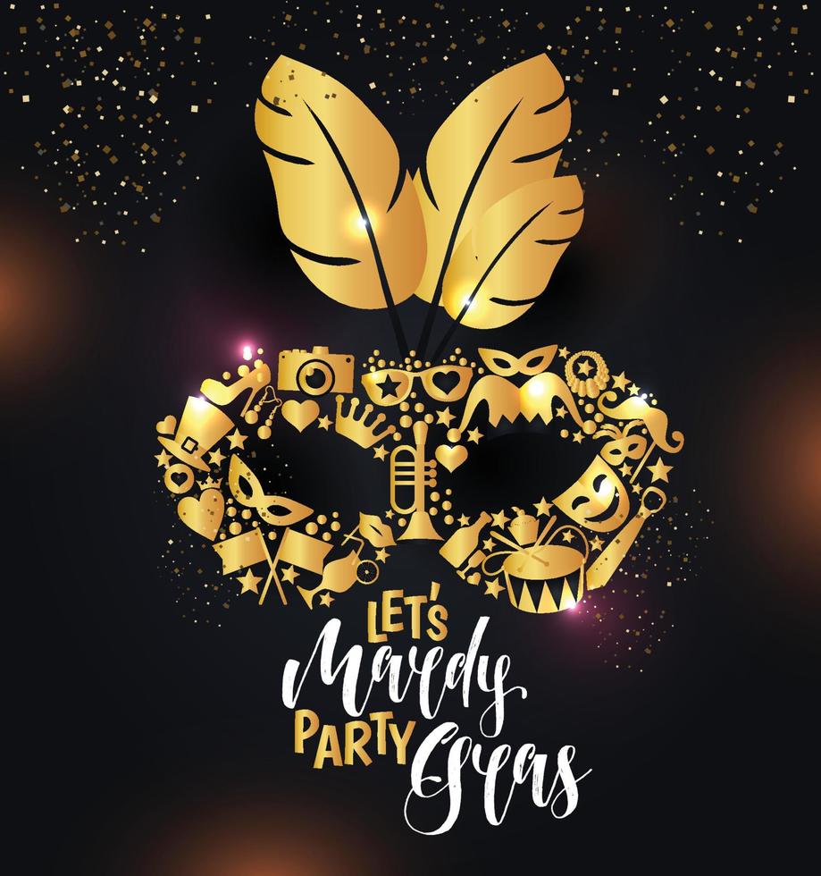 Bright carnival icons mask and sign Mardy Gras vector