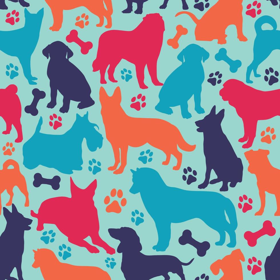 Seamless pattern with different dog breeds. Dachshund, Dalmatian, Terrier, Retriever, risen-schnauzer vector