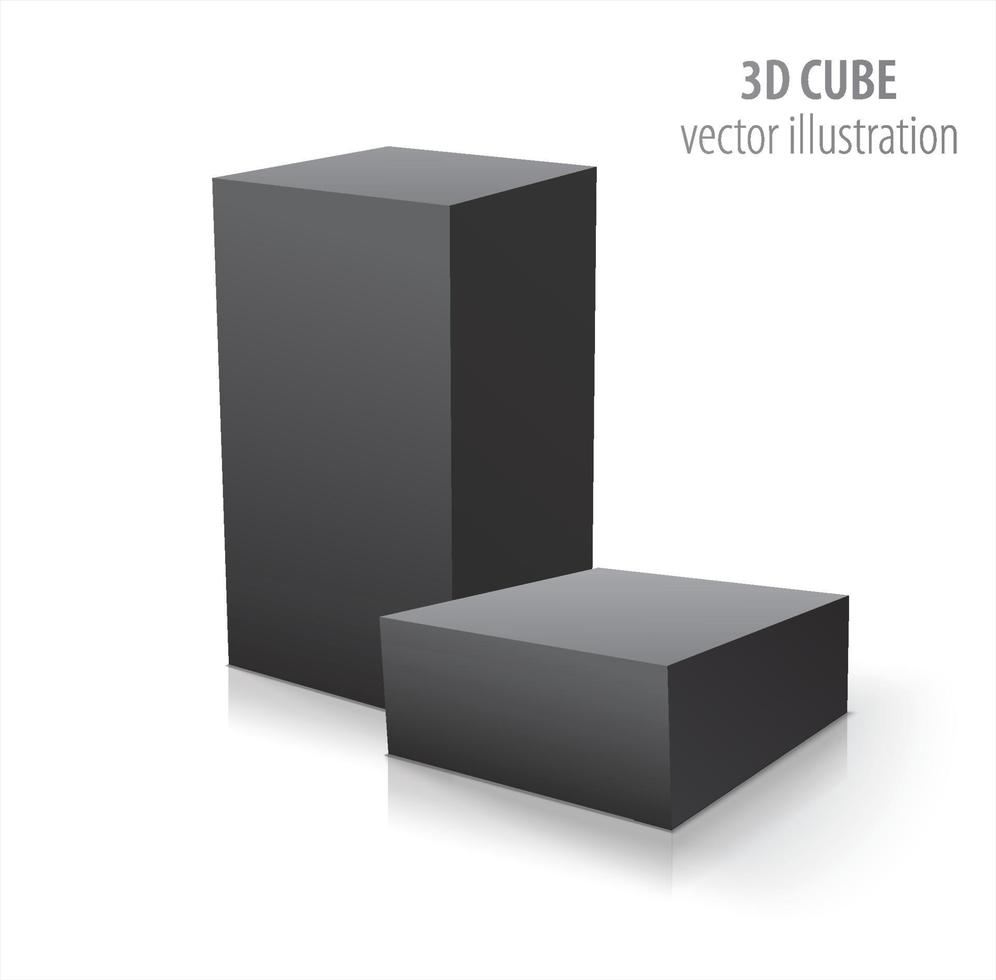 Two 3D cubes black isolated on white background vector