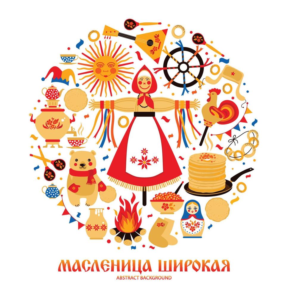 vector ambientado en el tema del carnaval festivo ruso. traducción al ruso carnaval ancho o maslenitsa.