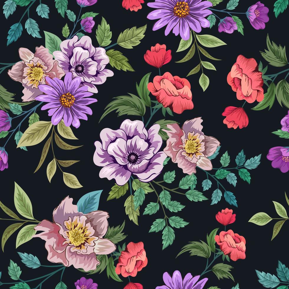 Elegant colorful seamless pattern with botanical floral design illustration vector