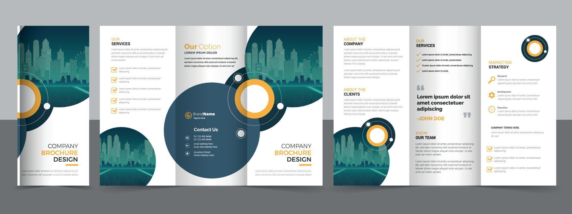 Diseño de plantilla de folleto tríptico de negocios corporativos creativos. vector