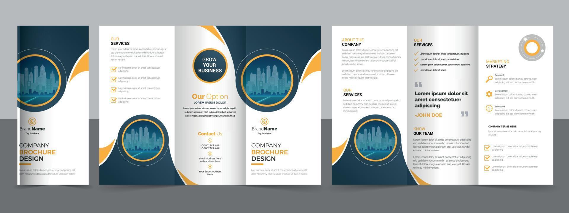 Diseño de plantilla de folleto tríptico de negocios corporativos creativos. vector