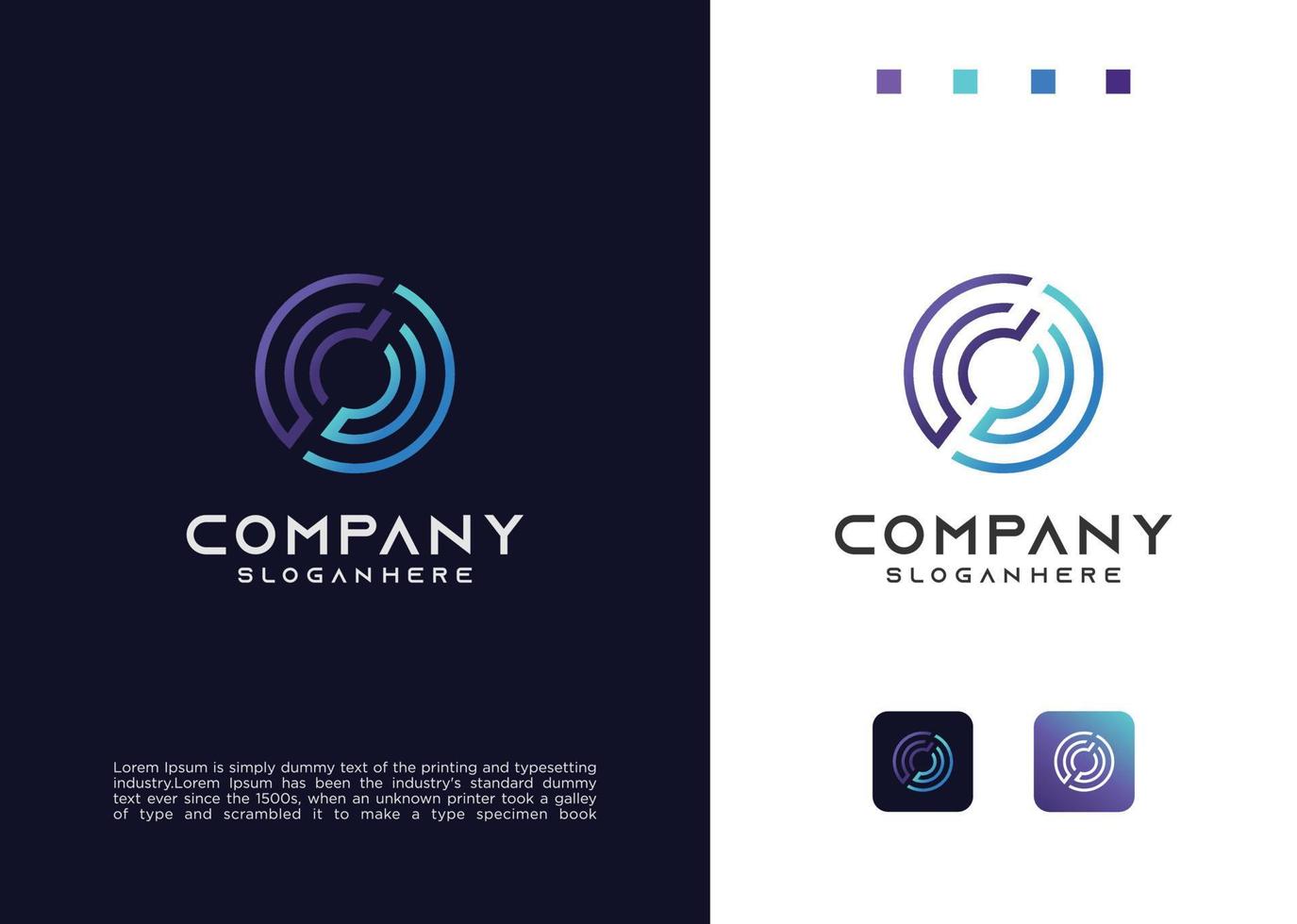 Modern Circle Tech Logo Design Template. Round Tech Digital Technology Logo Design Icon. Initial Letter O tech Logo Design Vector Stock