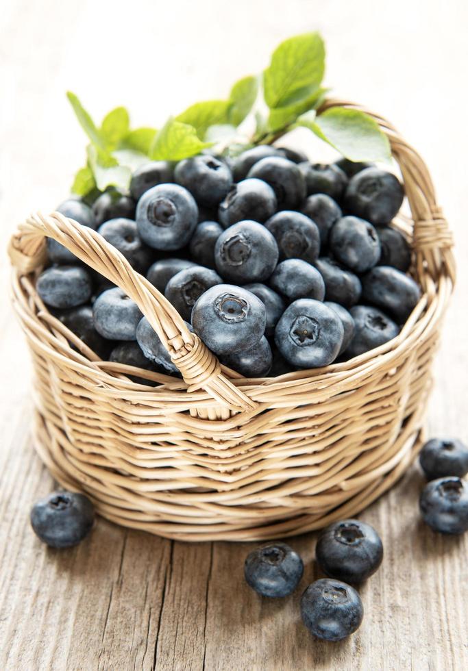 Blueberries on wooden background photo