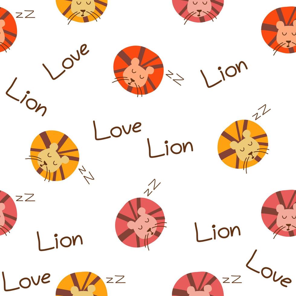 Very cute seamless pattern design of sleeping lion isolated on white background. Suitable for wrapping paper, fabric, wallpaper and etc. vector