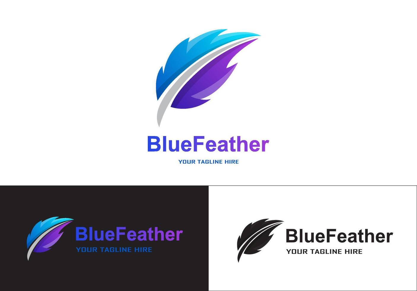 blue feather gradient logo template vector