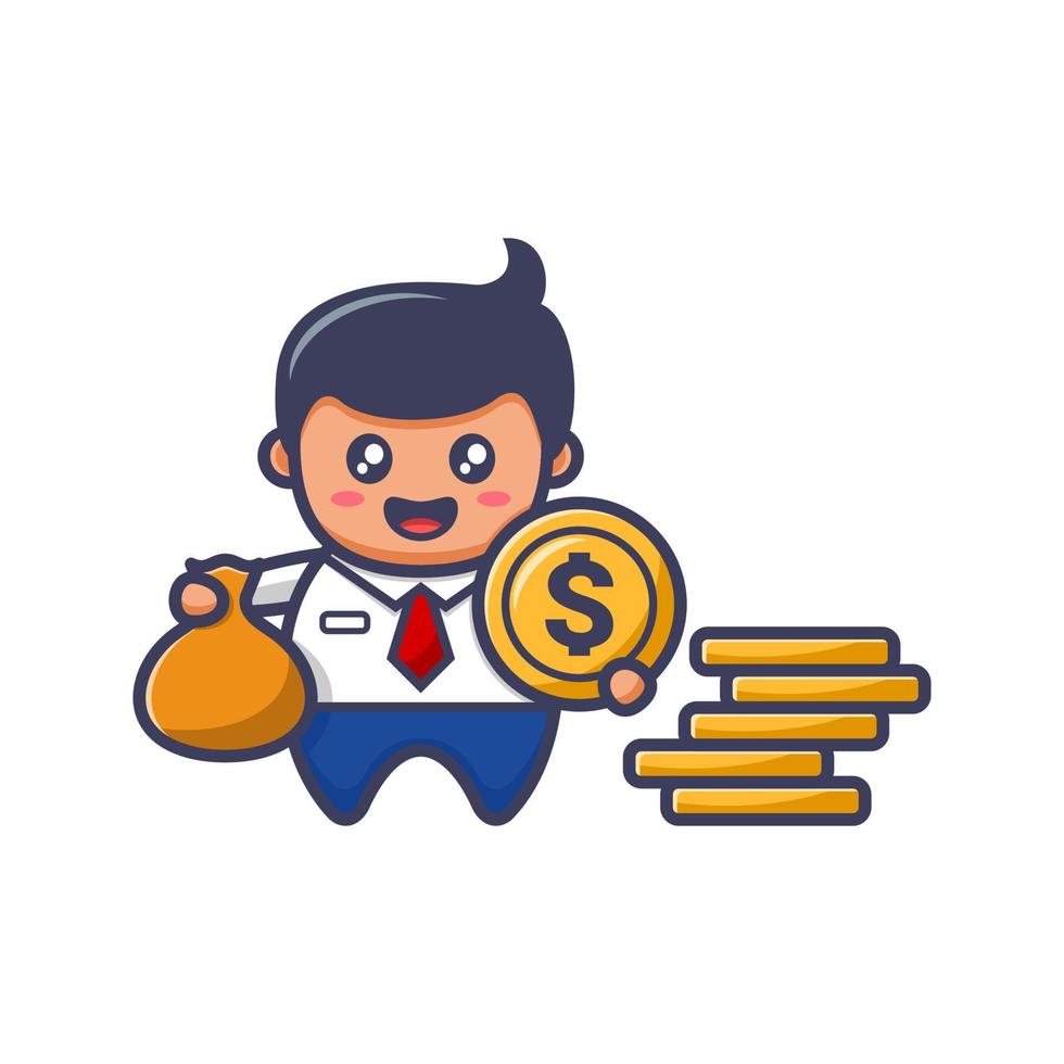 Rich businessman with dollar coin and a pouch of money vector