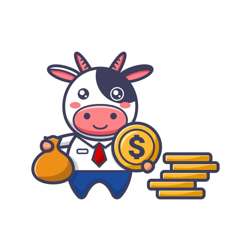 Businessman cow with dollar coin and a pouch of money vector