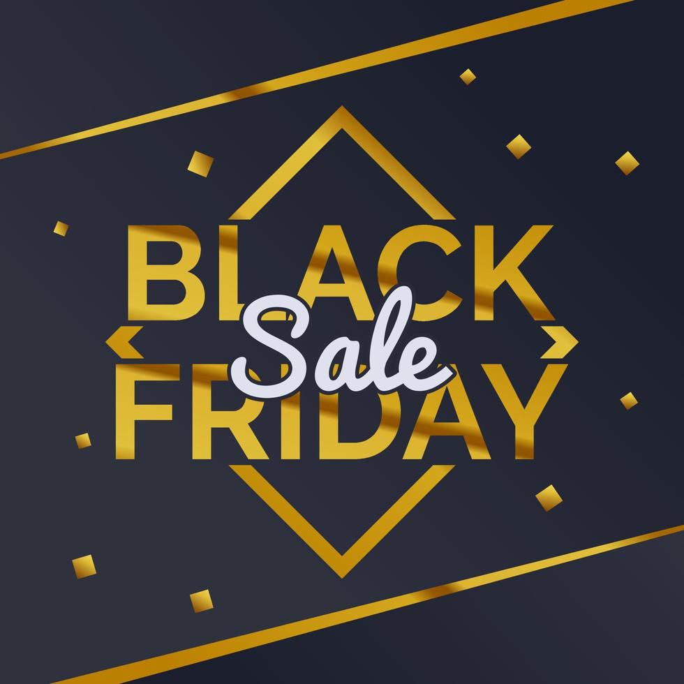 Black Friday square sale banner with black and gold color vector