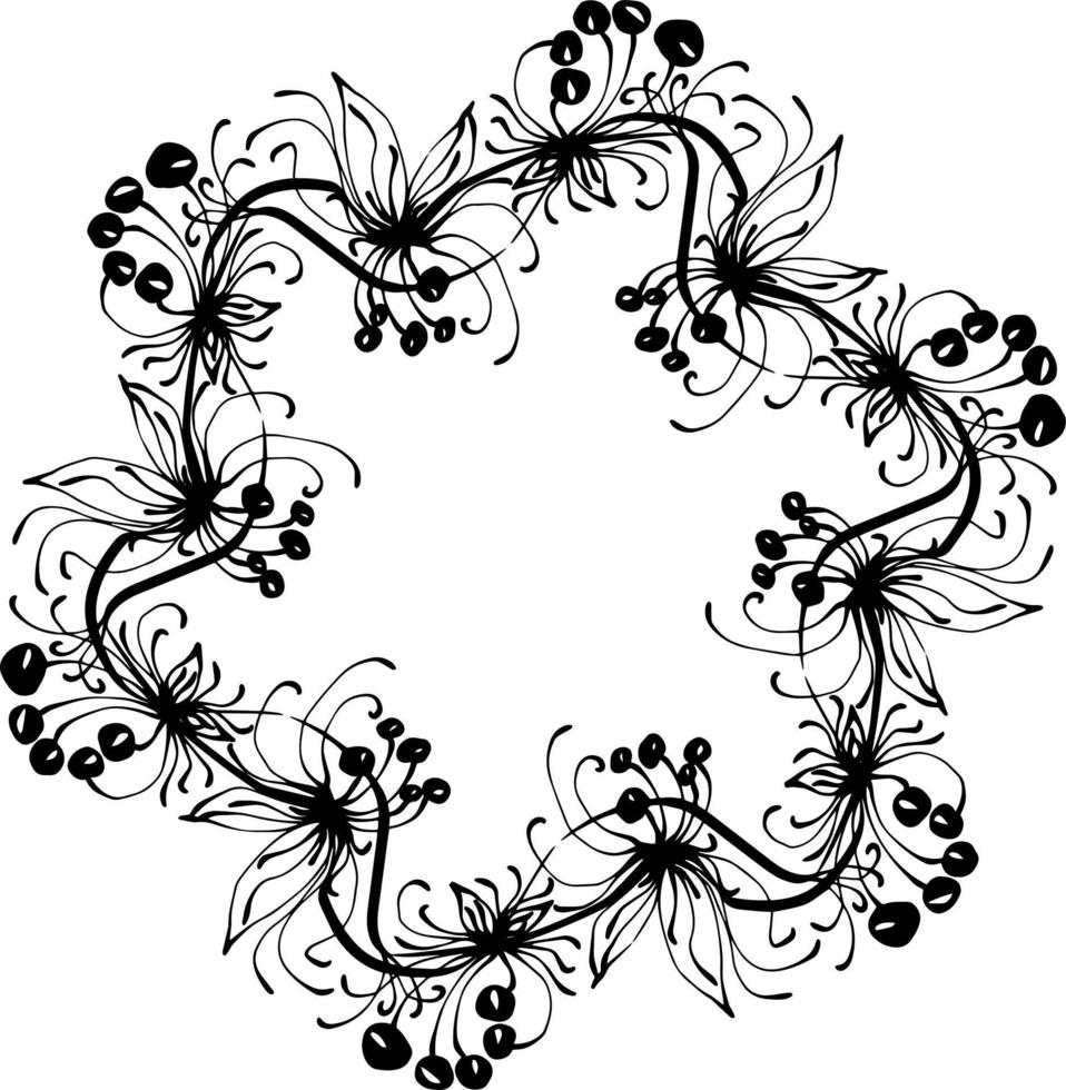 wreath of branches with leaves and berries. Vector isolated contour decorative squiggle wreath for invitation card frame for weddings and cards