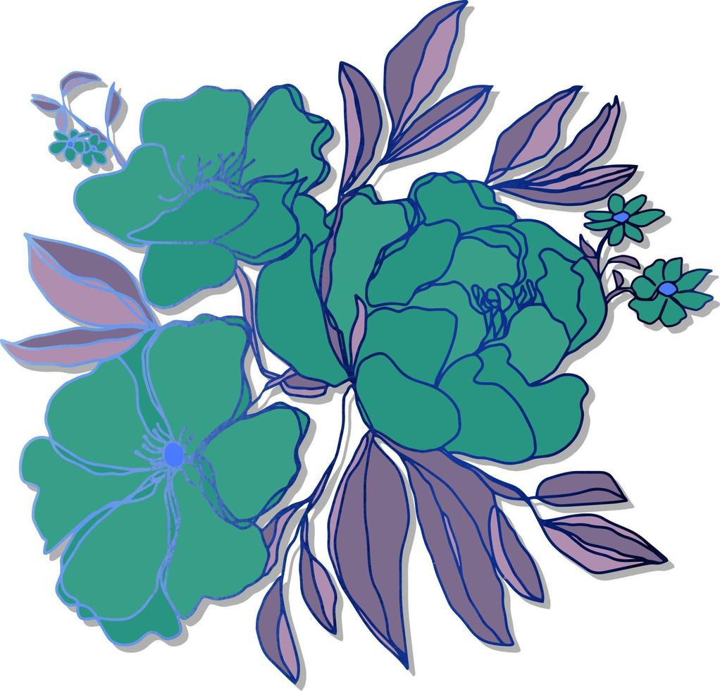 peony flower buds branch with leaves and small flowers isolated  vector background