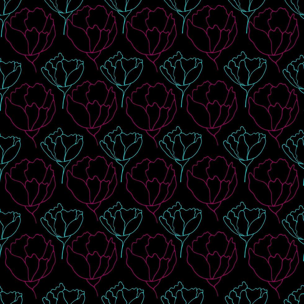 capullos de flores contorno vectorial de patrones sin fisuras ilustración botánica cabezas de flores sobre un fondo contrastante vector