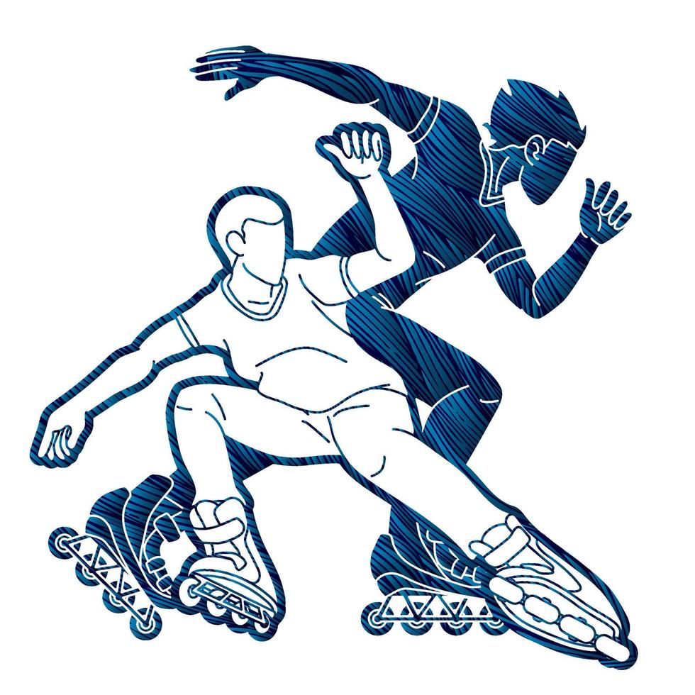 Grupo de acción de jugadores de patines de ruedas vector